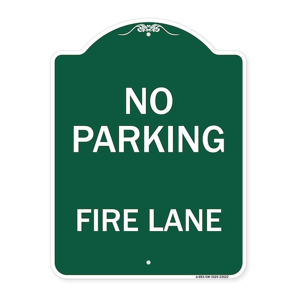 Signmission Designer Series Sign-No Parking Fire Lane, Green & White Aluminum Sign, 18" x 24", GW-1824-23622 A-DES-GW-1824-23622 - main